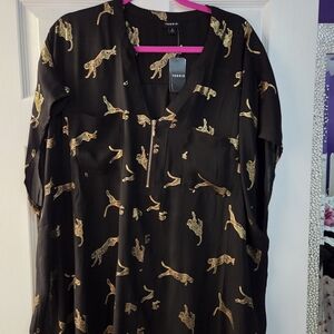 Black Blouse with Gold Animal Print